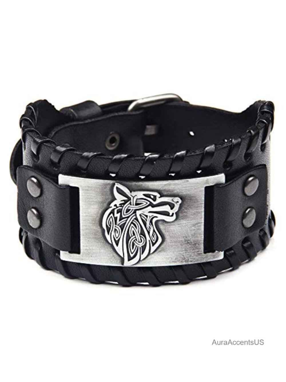 Viking Wolf Fenrir Bracelet Leather Wrap Gothic Nordic Jewelry